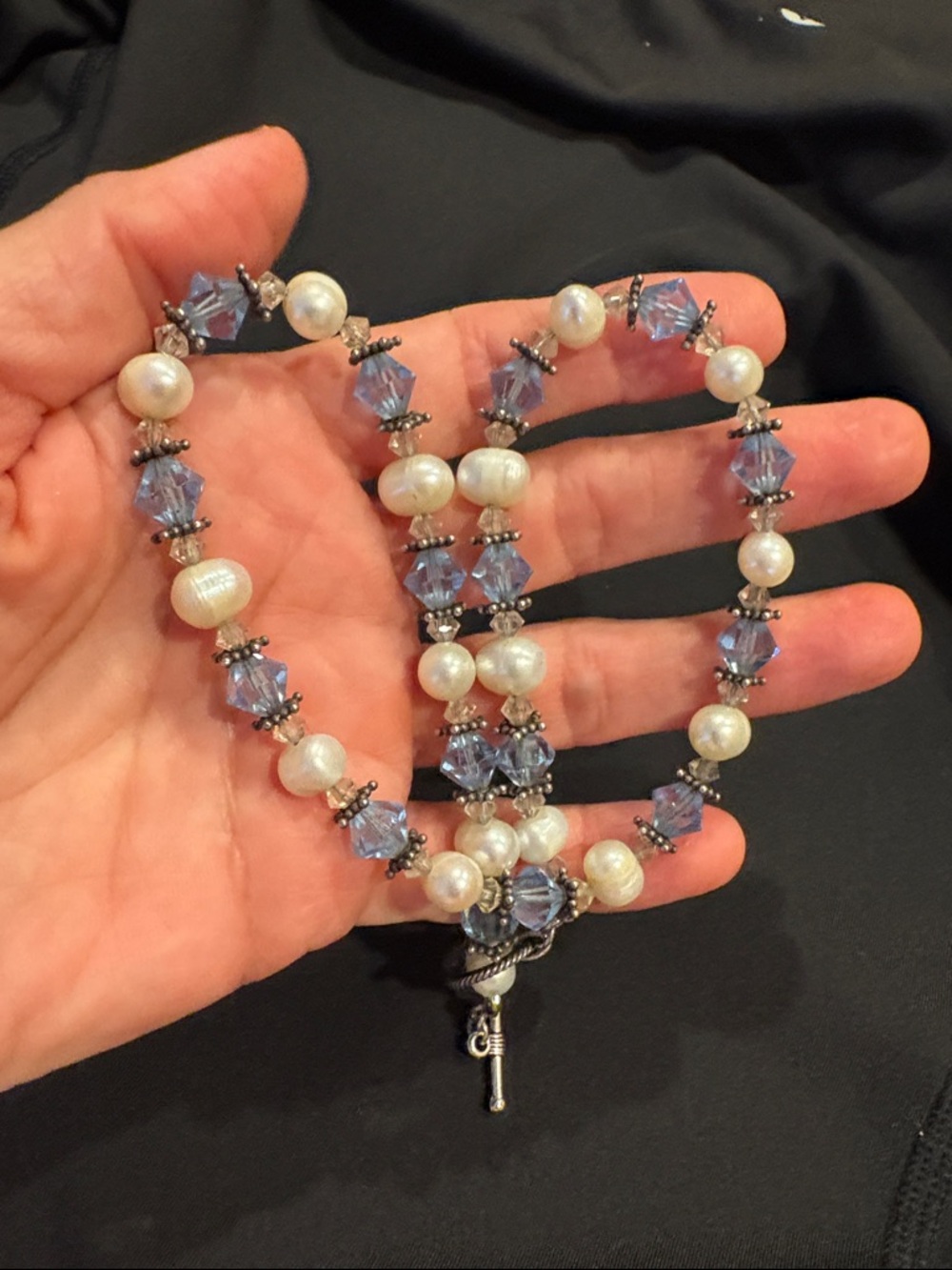 Handcrafted Blue Crystal and Pearl Necklace